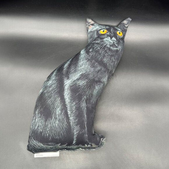Black Cat Throw Pillow Stuffed Animal Creepy Halloween Bombay Kitty Decorative - Picture 2 of 10